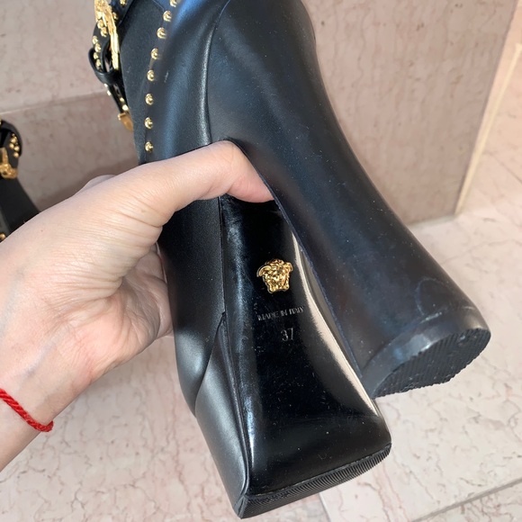 Versace Black and Gold Studded Platform Boots - Picture 13 of 16